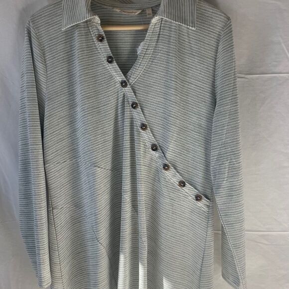 Soft Surroundings Tamara Green/White Striped Button Detail Knit Tunic NWT Sz L - Picture 1 of 9